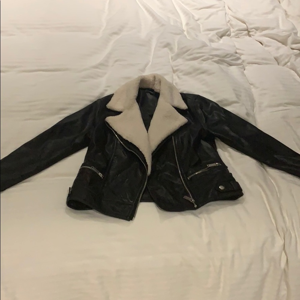 Black Sherpa collar leather jacket